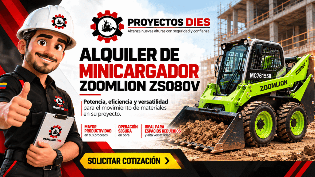 Alquiler de minicargador Zoomlion ZS080V en Proyectos DIES