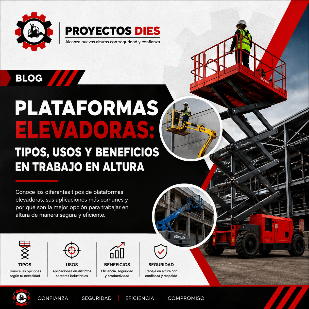 Plataformas elevadoras para trabajo en altura en proyecto industrial - Proyectos Dies
