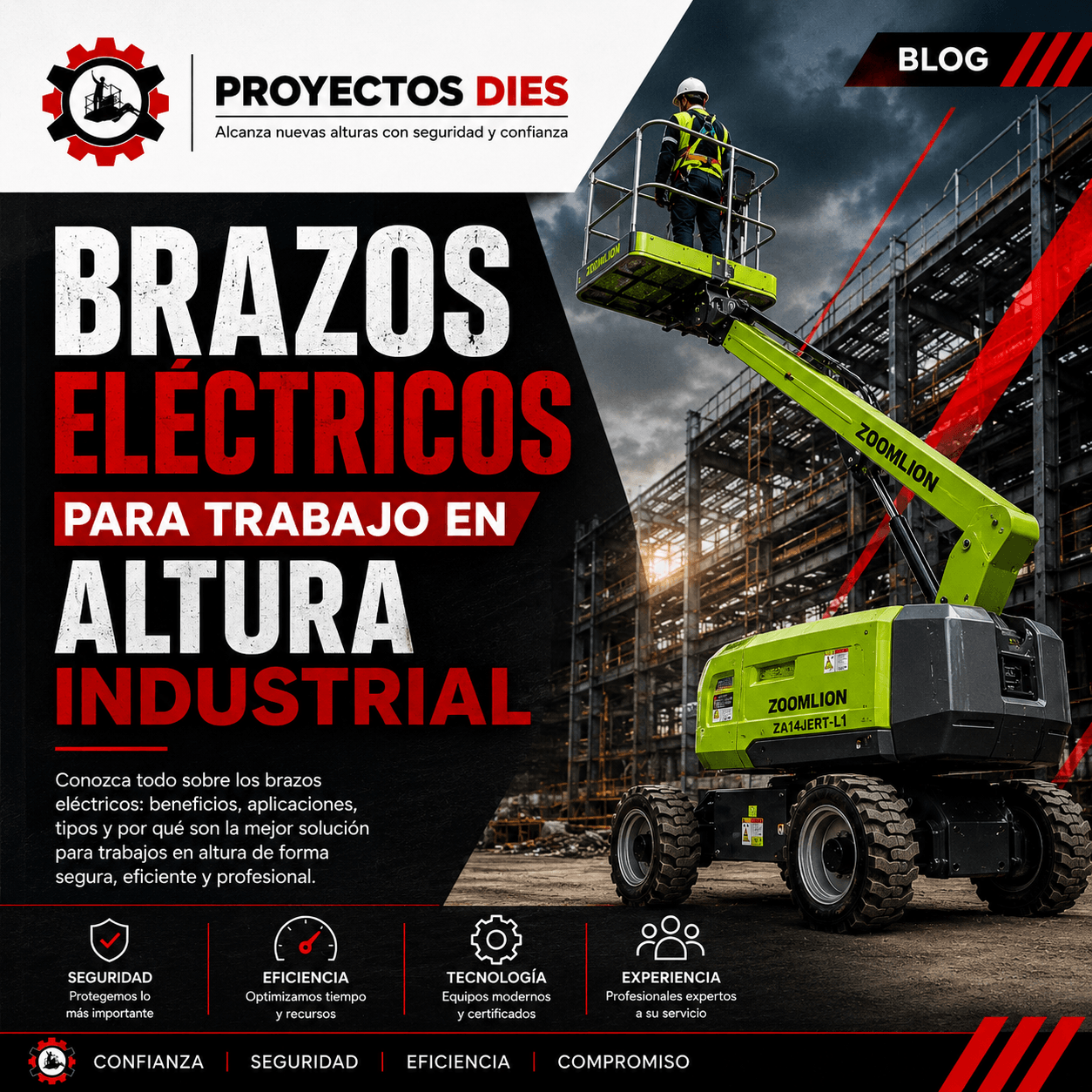 Brazo eléctrico para trabajo seguro en altura industrial