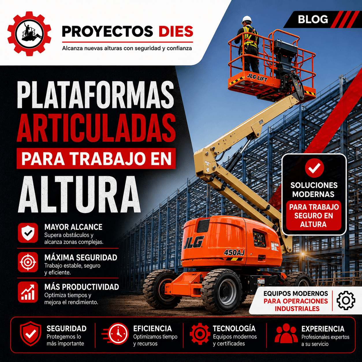 Plataformas articuladas para trabajo en altura industrial utilizadas en construcción y mantenimiento industrial