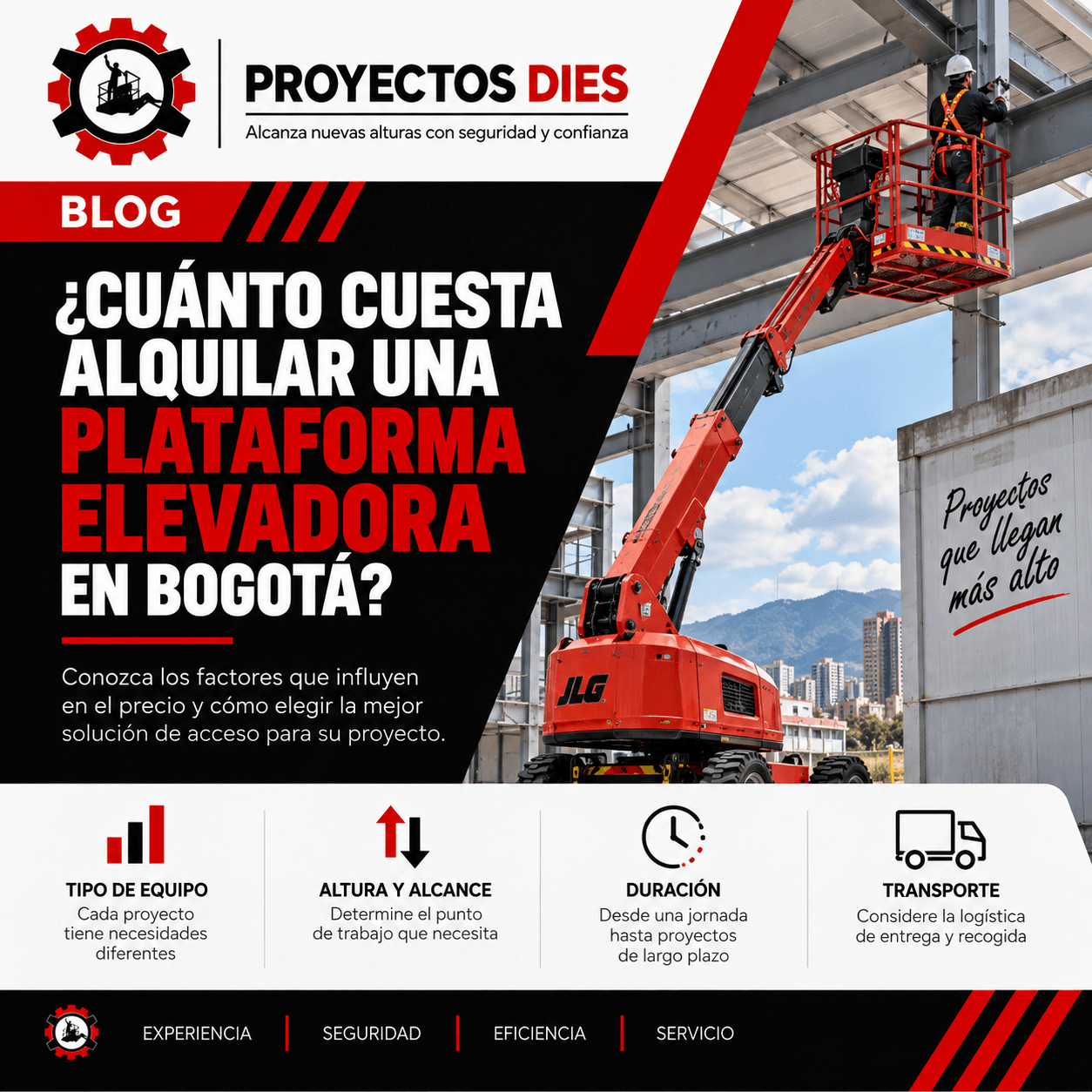 Precio de alquiler de plataforma elevadora en Bogotá | Proyectos DIES